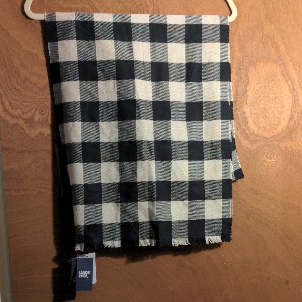Lands' End Classic Black and White Plaid Scarf